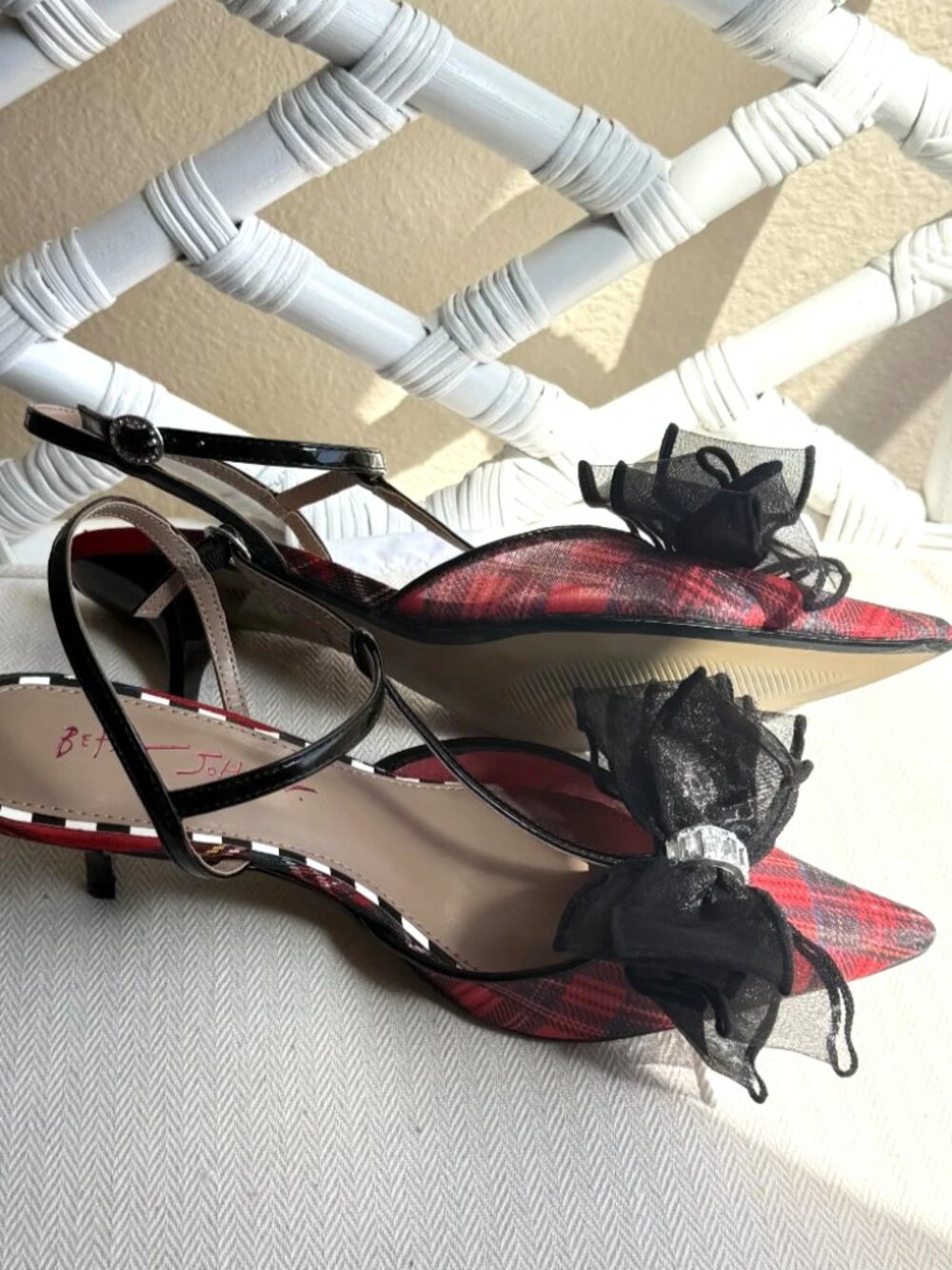 Betsey Johnson Lillyan Women's Red Plaid Tartan Bow Heels Shoes Size 8.5 New - Picture 16 of 16